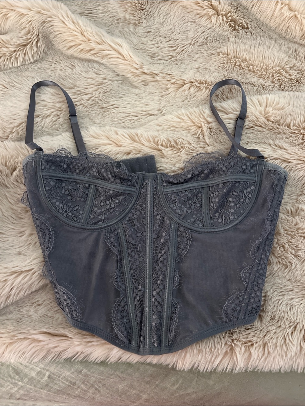 La Hearts Charcoal Gray Lace Longline Bustier
